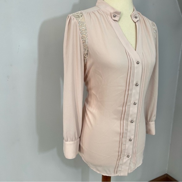 Anthropologie Moulinette Soeurs Coquette Lace Blouse Pink Top Girly Career Date - Picture 14 of 15